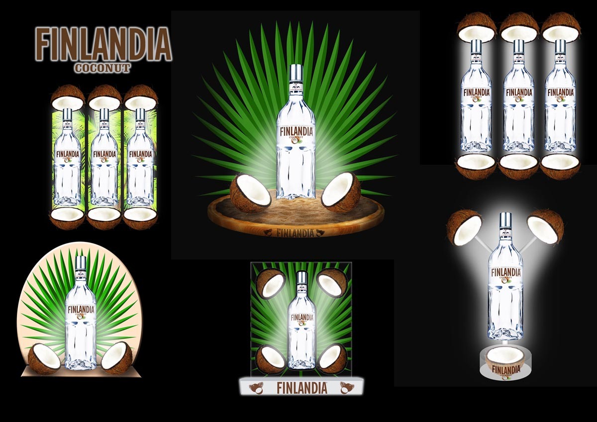 Návrh a vizualizace stojanu na lahve Finlandia Coconut